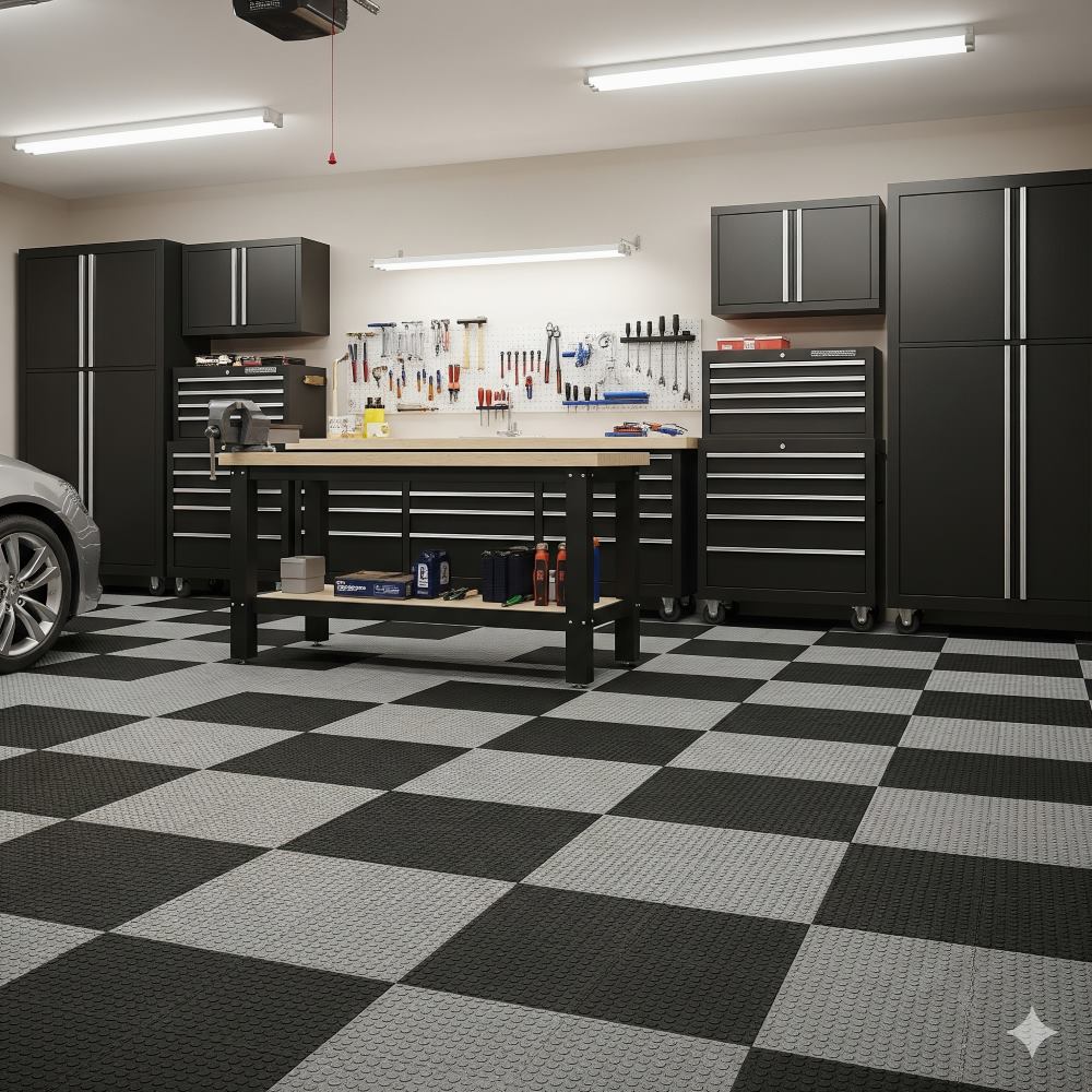 garage-tastic-garage-flooring-contractor-west-palm-beach-fl-interlocking-garage-floor-tiles GarageTastic sales rep talking with a satisfied client.