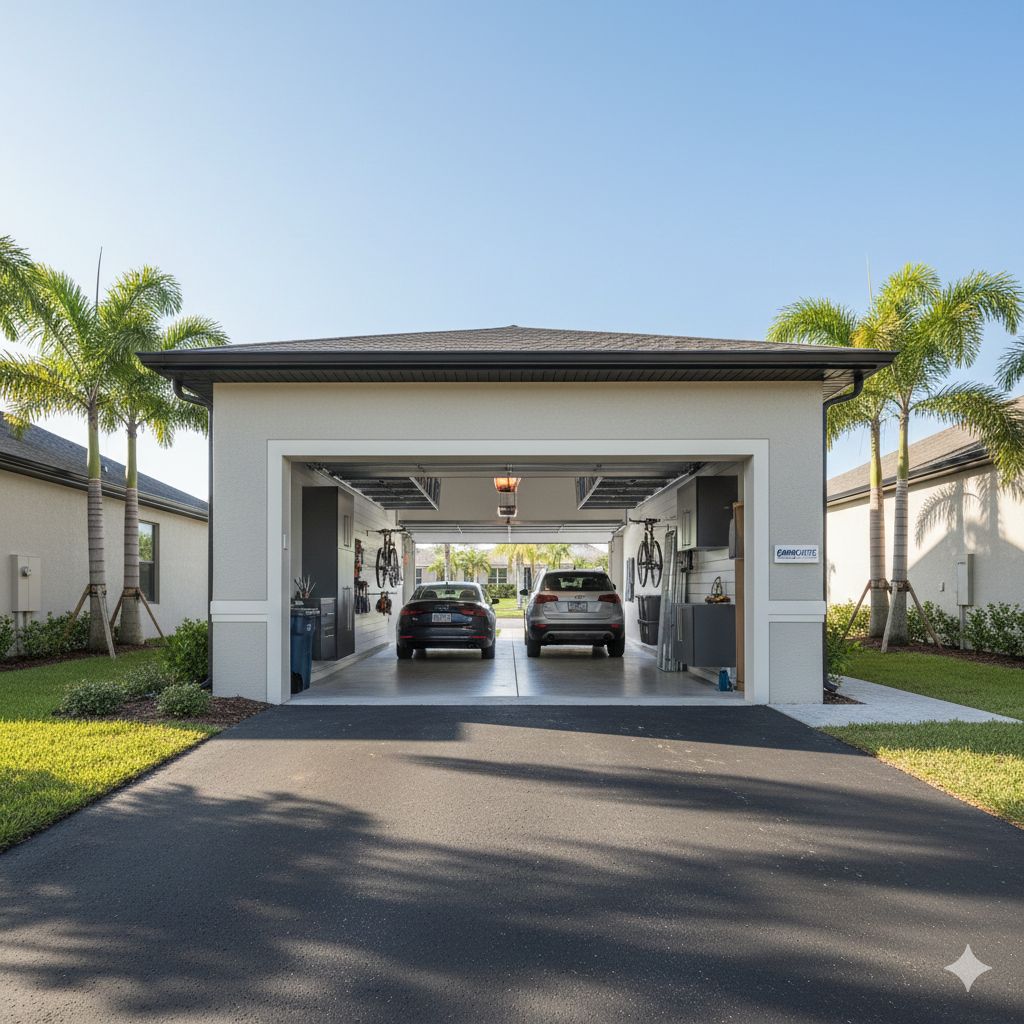 Successfully organized Royal Palm Beach garage maintained long-term after Garage-Tastic professional organizer services with vehicles parked inside