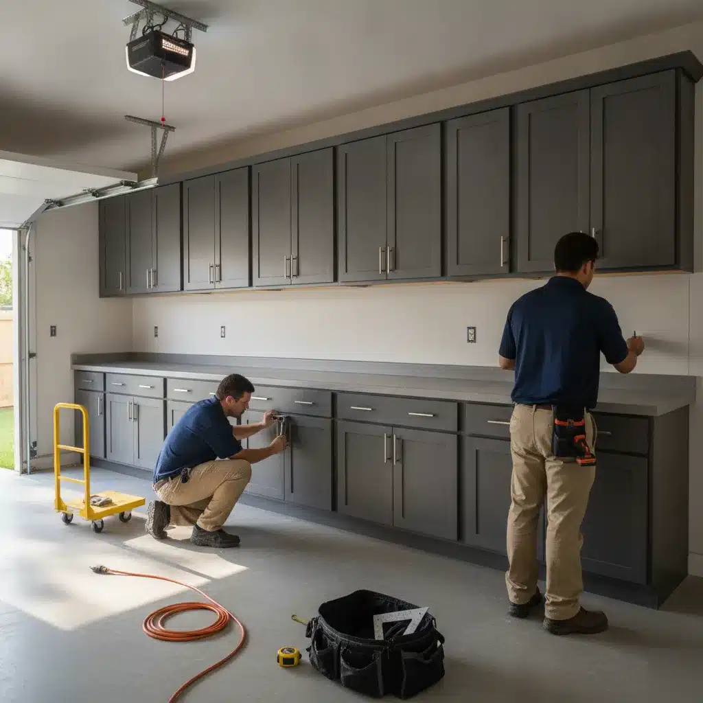 garage-tastic-custom-garage-cabinet-installation-workers-royal-palm-beach Garage-Tastic professional garage organizer services transforming a two-car garage in Royal Palm Beach with custom storage systems and shelving