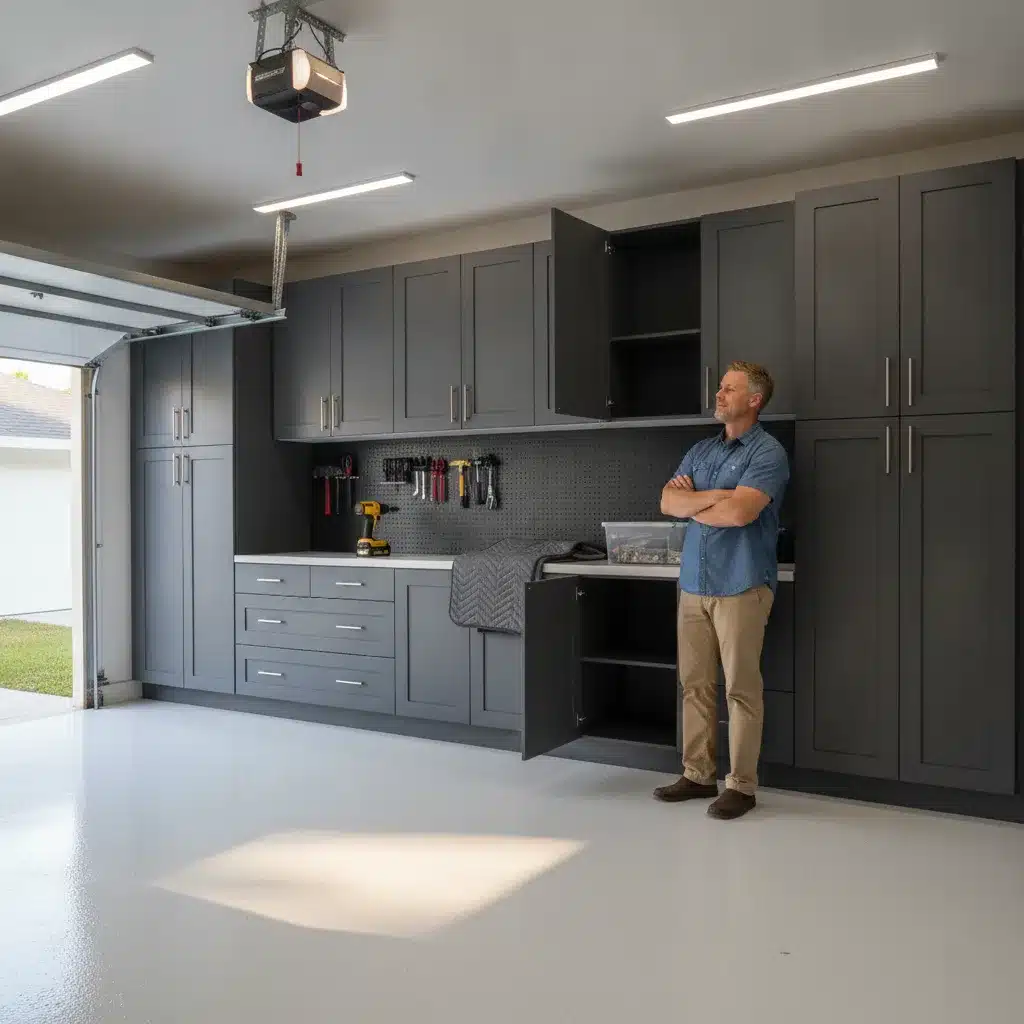 garage-tastic-finished-custom-garage-cabinets-homeowner-royal-palm-beach Garage-Tastic professional garage organizer services transforming a two-car garage in Royal Palm Beach with custom storage systems and shelving
