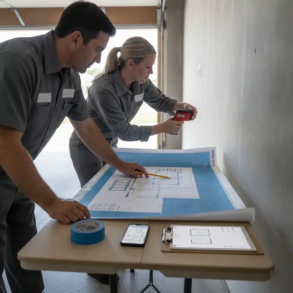 Installers reviewing garage design layout during Royal Palm Beach installation process