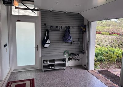 Kesteen – Polyaspartic Floor, Cabinets, Slatwall, Inverted Shelving, Storage Bars, Sitting Bench (Royal Palm Beach, Florida)