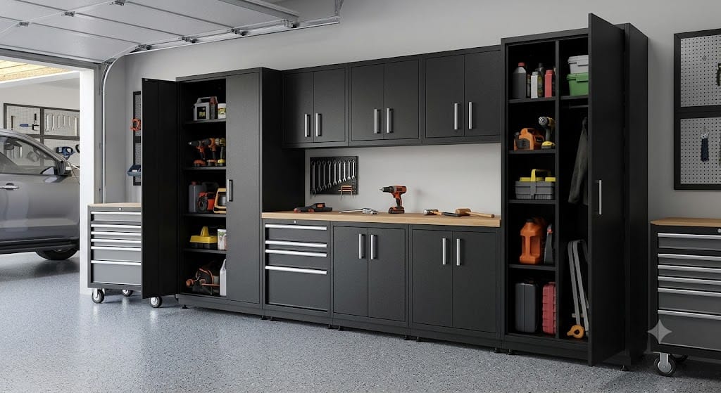Finished heavy-duty steel cabinets for a Royal Palm Beach garage