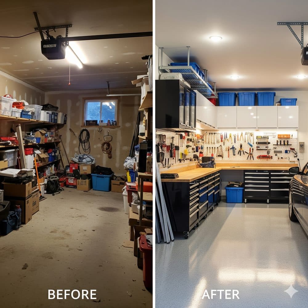 Garage shelving and accessories installed in a West Palm Beach garage makeover
