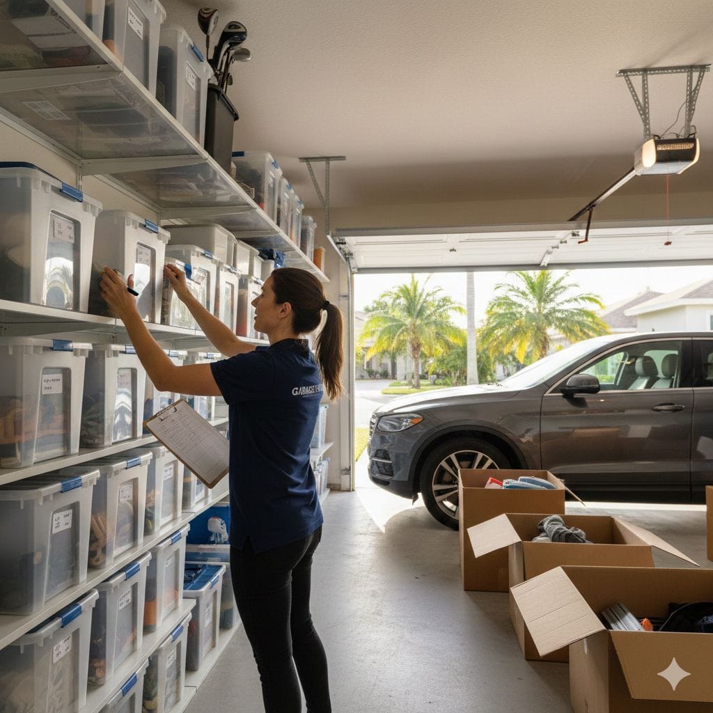 Garage-Tastic professional garage organizer services transforming a two-car garage in Royal Palm Beach with custom storage systems and shelving